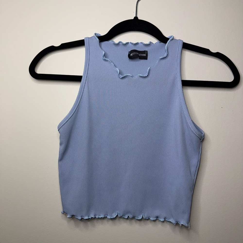 🖤PrettyLittleThing Sky Blue Ribbed Tank Top - Picture 3 of 6